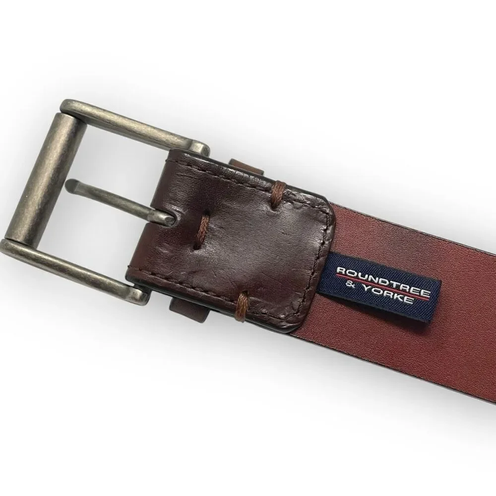 Roundtree & Yorke Brown Burnished Cowhide Leather Dress Belt Men's Size 54/135